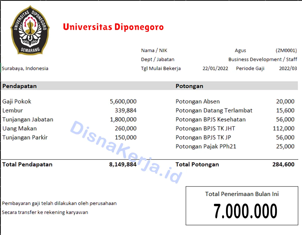 Slip Gaji Universitas Diponegoro